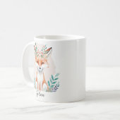 ウォーターカラーの花柄のキツネの名前入り コーヒーマグカップ (正面左)