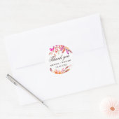 ウォーターカラーの花柄の結婚式のお礼。ピンクの花 ラウンドシール (封筒)