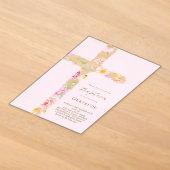 ウォーターカラーの花柄クロス 洗礼式の招待状 アクリル招待状 (レイダウン)