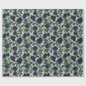ウォーターカラーの花柄: 黒バラ ラッピングペーパー (フラット)