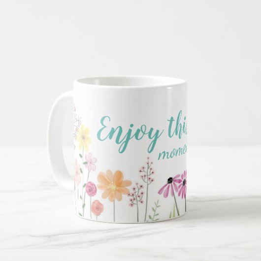 ウォーターカラーの花畑 今この瞬間を楽しむ コーヒーマグカップ (正面左)