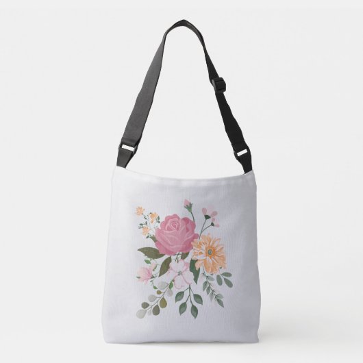 ウォーターカラーの花 クロスボディバッグ (正面)