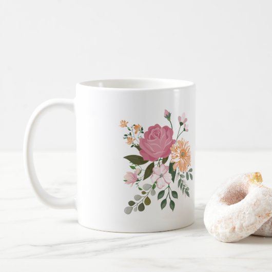 ウォーターカラーの花 コーヒーマグカップ (ドーナツ)