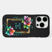 ウォーターカラーの花 - ゴールデンフレーム 34 + あなたのテキスト Case-Mate iPhoneケース (裏面 (横))