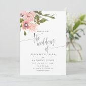 ウォーターカラーの花 ブッシュとローズゴールドの結婚式 招待状 (スタンド正面)