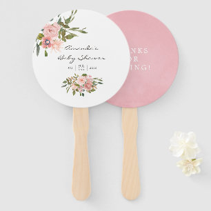 ウォーターカラーの花 ブラッシュピンクとローズゴールドのベビーシャワー ハンドファン