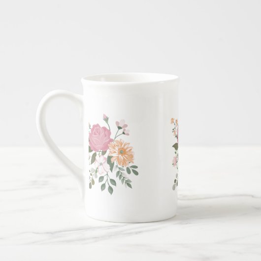 ウォーターカラーの花 ボーンチャイナマグカップ (左)