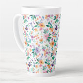 ウォーターカラーの草原の花 パターン カフェラテマグ (左アングル)