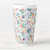 ウォーターカラーの草原の花 パターン カフェラテマグ (正面)