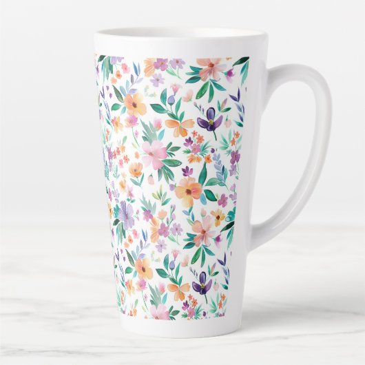 ウォーターカラーの草原の花 パターン カフェラテマグ (右)