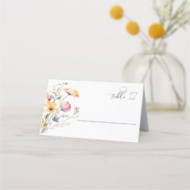 ウォーターカラーの草原の野の花の結婚式テーブル プレイスカード