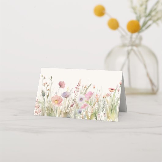 ウォーターカラーの草原の野の花 プレイスカード (裏面)