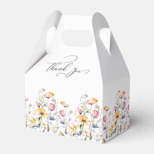 ウォーターカラーの草原の野の花 感謝のウェディング フェイバーボックス (正面サイド)