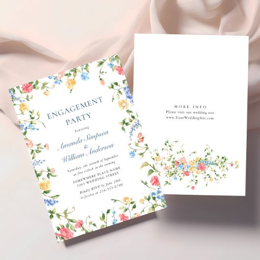 ウォーターカラーの草原の野花ボヘミアンENGAGEMENT PARTY 招待状