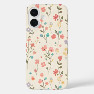 ウォーターカラーの草原フラワーパターン iPhone 16ケース