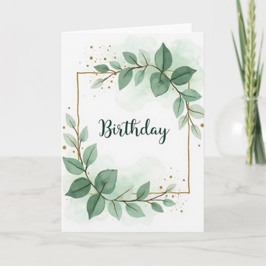 ウォーターカラーの葉っぱの誕生日カード カード (正面)