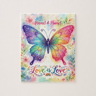 ウォーターカラーの虹色の蝶 "Love is Love" ジグソーパズル