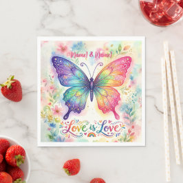 ウォーターカラーの虹色の蝶 "Love is Love" スタンダードランチョンナプキン