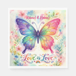 ウォーターカラーの虹色の蝶 "Love is Love" スタンダードランチョンナプキン