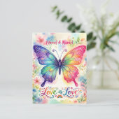 ウォーターカラーの虹色の蝶 "Love is Love" ポストカード (スタンド正面)