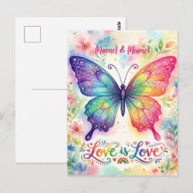 ウォーターカラーの虹色の蝶 "Love is Love"