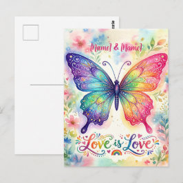 ウォーターカラーの虹色の蝶 "Love is Love" ポストカード