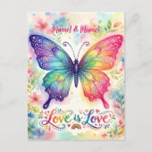 ウォーターカラーの虹色の蝶 "Love is Love" ポストカード (正面)