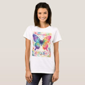 ウォーターカラーの虹色の蝶 "Love is Love" Tシャツ (正面フル)