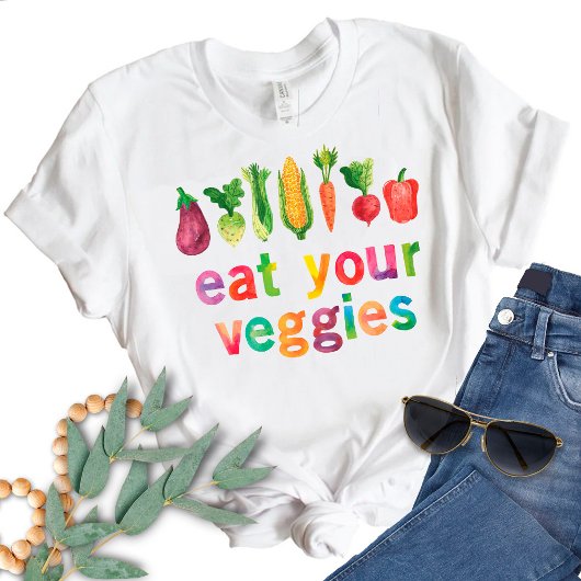 ウォーターカラーの虹色の野菜を食べよう Tシャツ