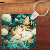 ウォーターカラーの蜂が眠る猫の花園 キーホルダー (裏面)
