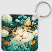 ウォーターカラーの蜂が眠る猫の花園 キーホルダー (裏面)