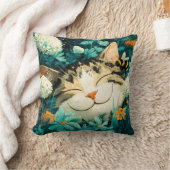 ウォーターカラーの蜂が眠る猫の花園 クッション (ブランケット)