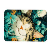 ウォーターカラーの蜂が眠る猫の花園 マグネット (横)