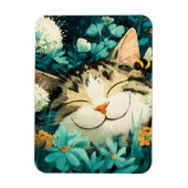 ウォーターカラーの蜂が眠る猫の花園 マグネット (縦)