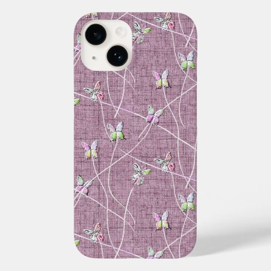 ウォーターカラーの蝶々 on ダスティピンク Case-Mate iPhoneケース (裏面)