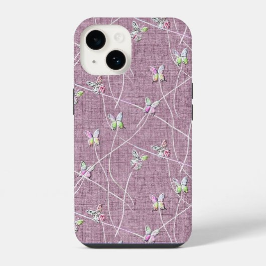 ウォーターカラーの蝶々 on ダスティピンク iPhoneケース (裏面)