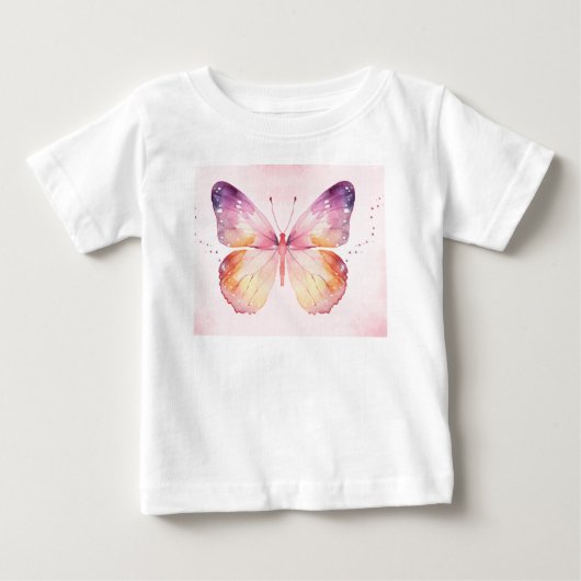 ウォーターカラーの蝶アート ベビーTシャツ (正面)