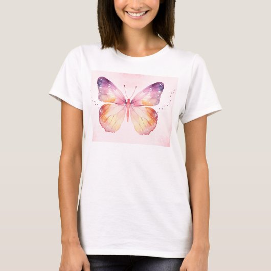 ウォーターカラーの蝶アート Tシャツ (正面)