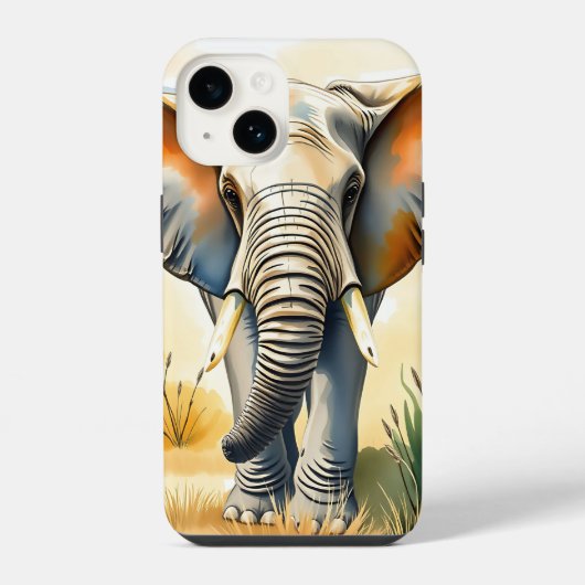 ウォーターカラーの象のクローズアップ iPhoneケース (裏面)