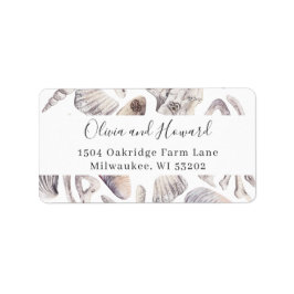 ウォーターカラーの貝殻ビーチ住所ラベル ラベル