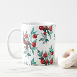 ウォーターカラーの赤いクリスマスベリー模様 コーヒーマグカップ