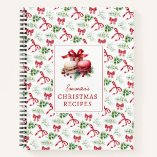 ウォーターカラーの赤いリボンとグリーン Christmas レシピ ノートブック