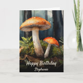 ウォーターカラーの赤い毒キノコ • 森の秋の誕生日 カード (正面)