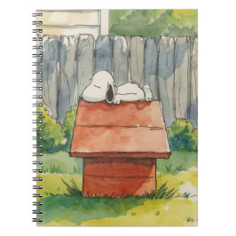 ウォーターカラーの赤い犬小屋の上で眠る犬の芸術 ノートブック