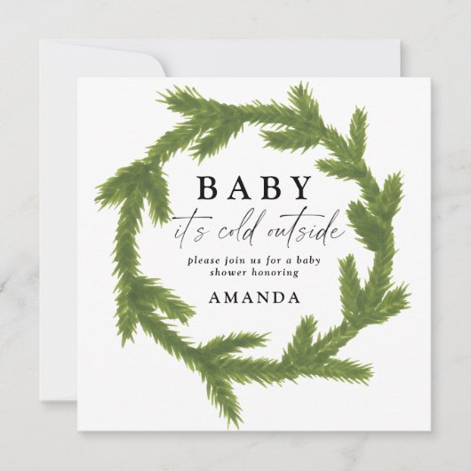 ウォーターカラーの赤ちゃんシャワー"Baby it's cold outside" 案内状 (正面)
