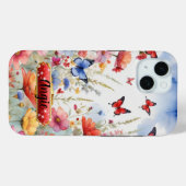 ウォーターカラーの赤と青の蝶と花々 Case-Mate iPhoneケース (裏面 (横))