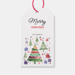 ウォーターカラーの赤・緑・紫・青が可愛い ギフトタグ