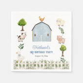 ウォーターカラーの農場の動物の納屋の3歳の誕生日パーティー スタンダードカクテルナプキン (正面)