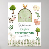 ウォーターカラーの農場の動物の納屋の8歳の誕生日パーティー ポスター (正面)