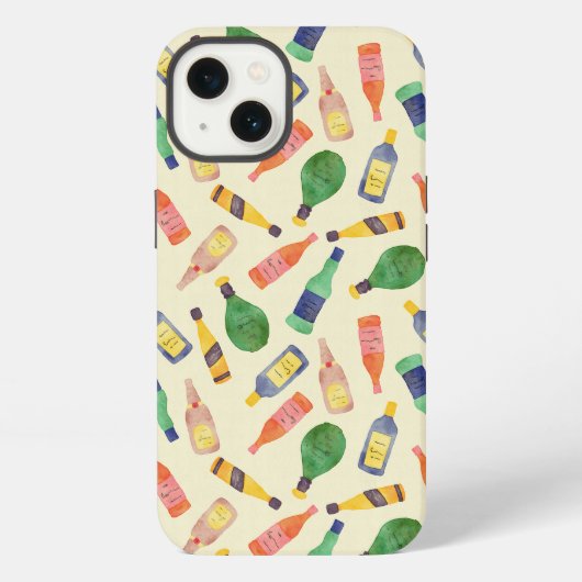 ウォーターカラーの酒瓶パターン iPhoneケース (裏面)